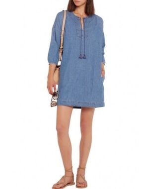 MADEWELL Artiste Denim Chambray Tassel Mini Dress Cotton Spring Preppy Size L